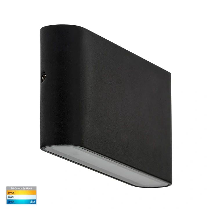 HV3643T- Lisse Black Fixed Down TRI Colour LED Wall Light