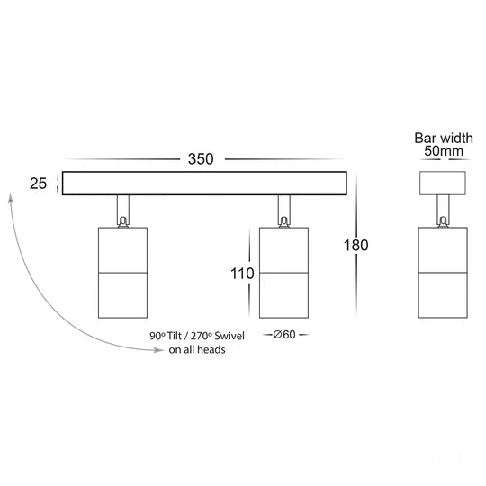 HV4001T-2 - Tivah 2 Light TRI Colour LED Bar Lights