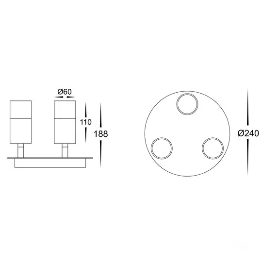 HV4001T-3-BLK-RND - Tivah Black 3 Light Round Plate