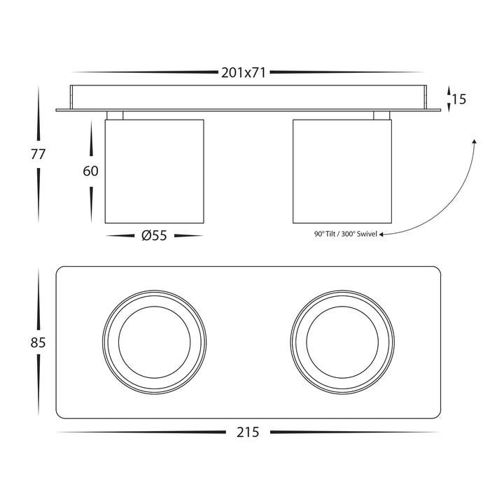 HV4003T - Sbarra 2 Light Adjustable Bar Light Spot light