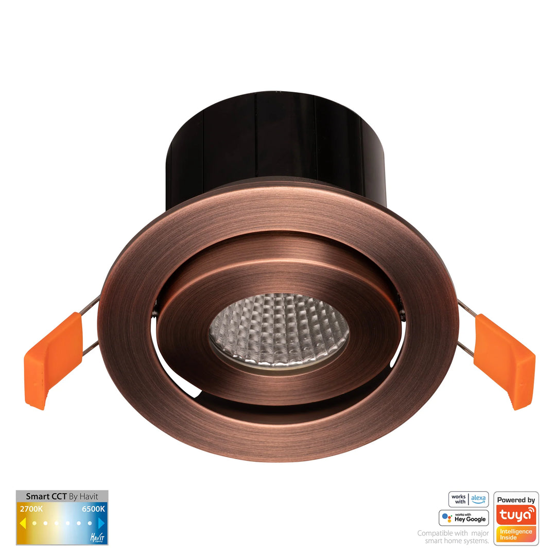 HV5512CCT- Prime Tilt CCT WIFI LED Downlight Antique Brass Downlight