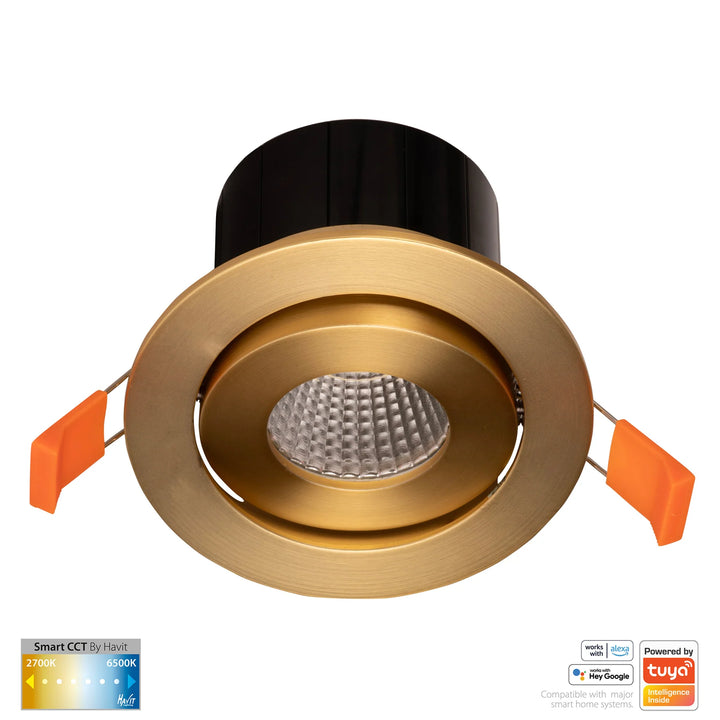 HV5512CCT- Prime Tilt CCT WIFI LED Downlight Brass Downlight