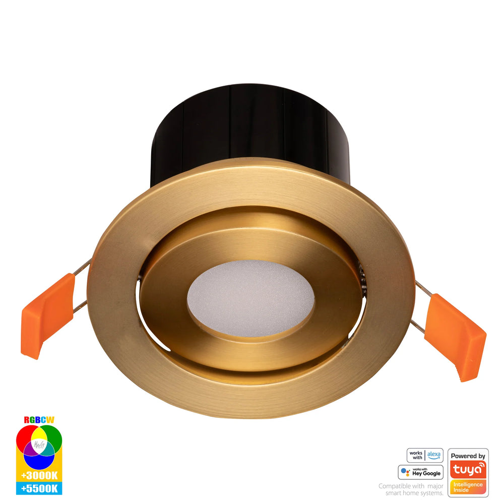 HV5512RGBCW- Prime Tilt RGBCW WIFI LED Downlight Brass Downlight