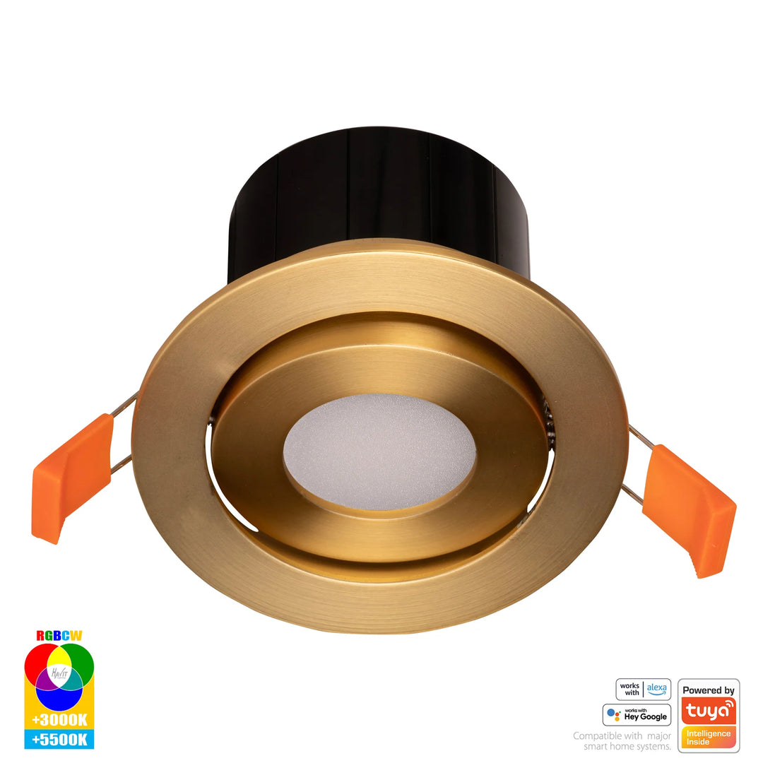 HV5512RGBCW- Prime Tilt RGBCW WIFI LED Downlight Brass Downlight