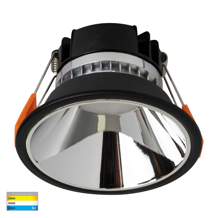 HV5528T-BC - Gleam Black with Chrome Insert Tri Colour Fixed Deep LED Downlight