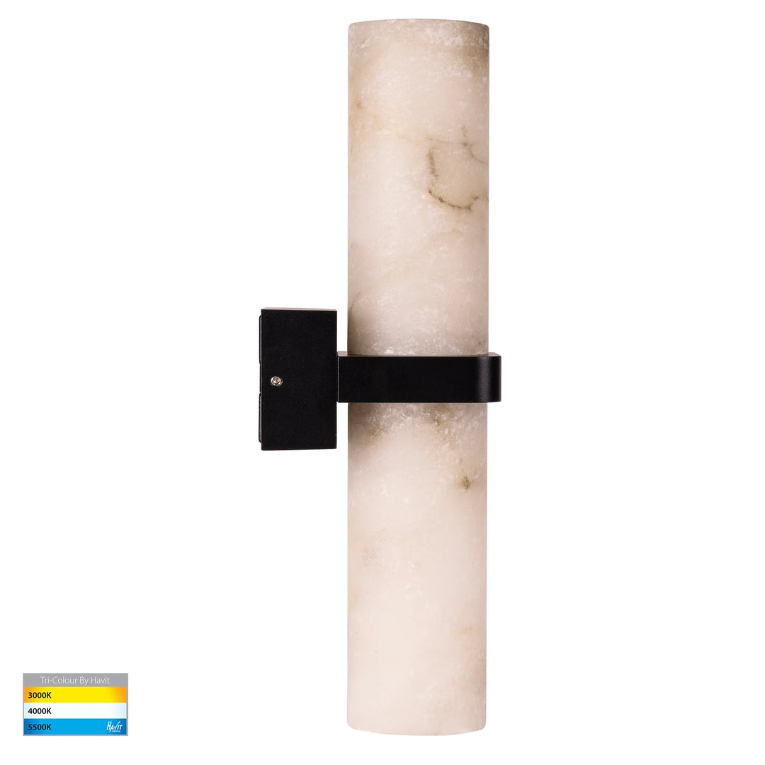 HV8079T- Albast Black/Brass Up & Down Wall Light with Alabaster Glass