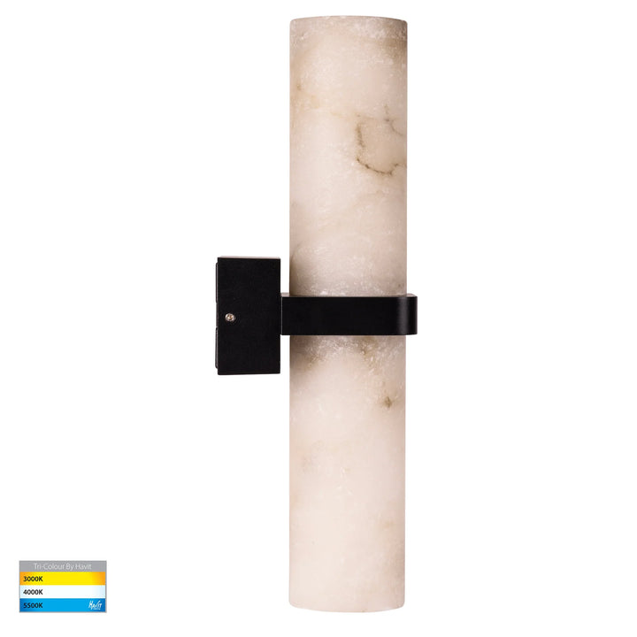 HV8079T- Albast Black/Brass Up & Down Wall Light with Alabaster Glass