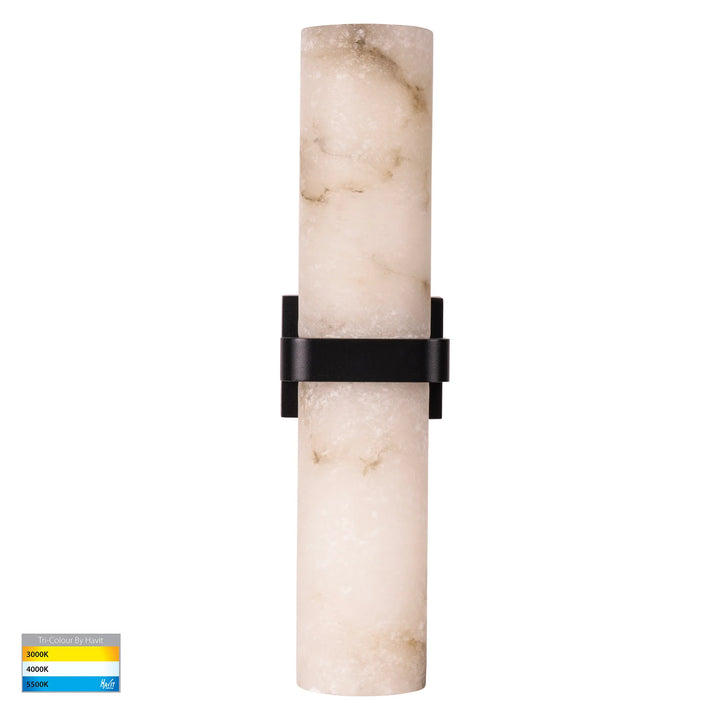 HV8079T- Albast Black/Brass Up & Down Wall Light with Alabaster Glass
