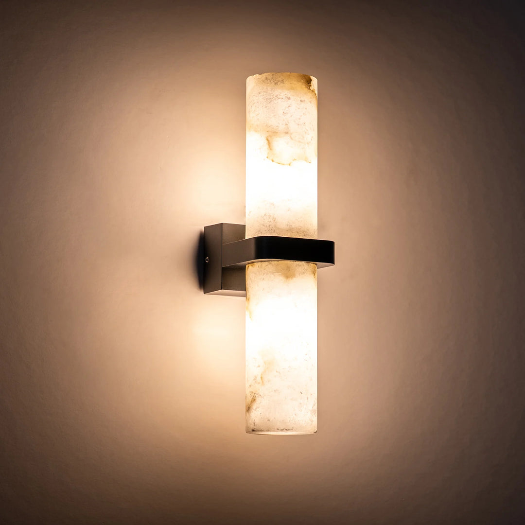 HV8079T- Albast Black/Brass Up & Down Wall Light with Alabaster Glass