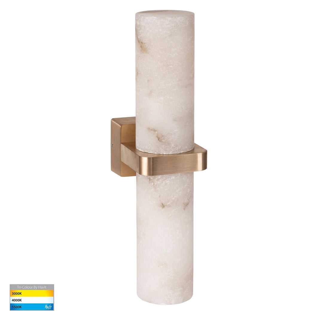 HV8079T- Albast Black/Brass Up & Down Wall Light with Alabaster Glass