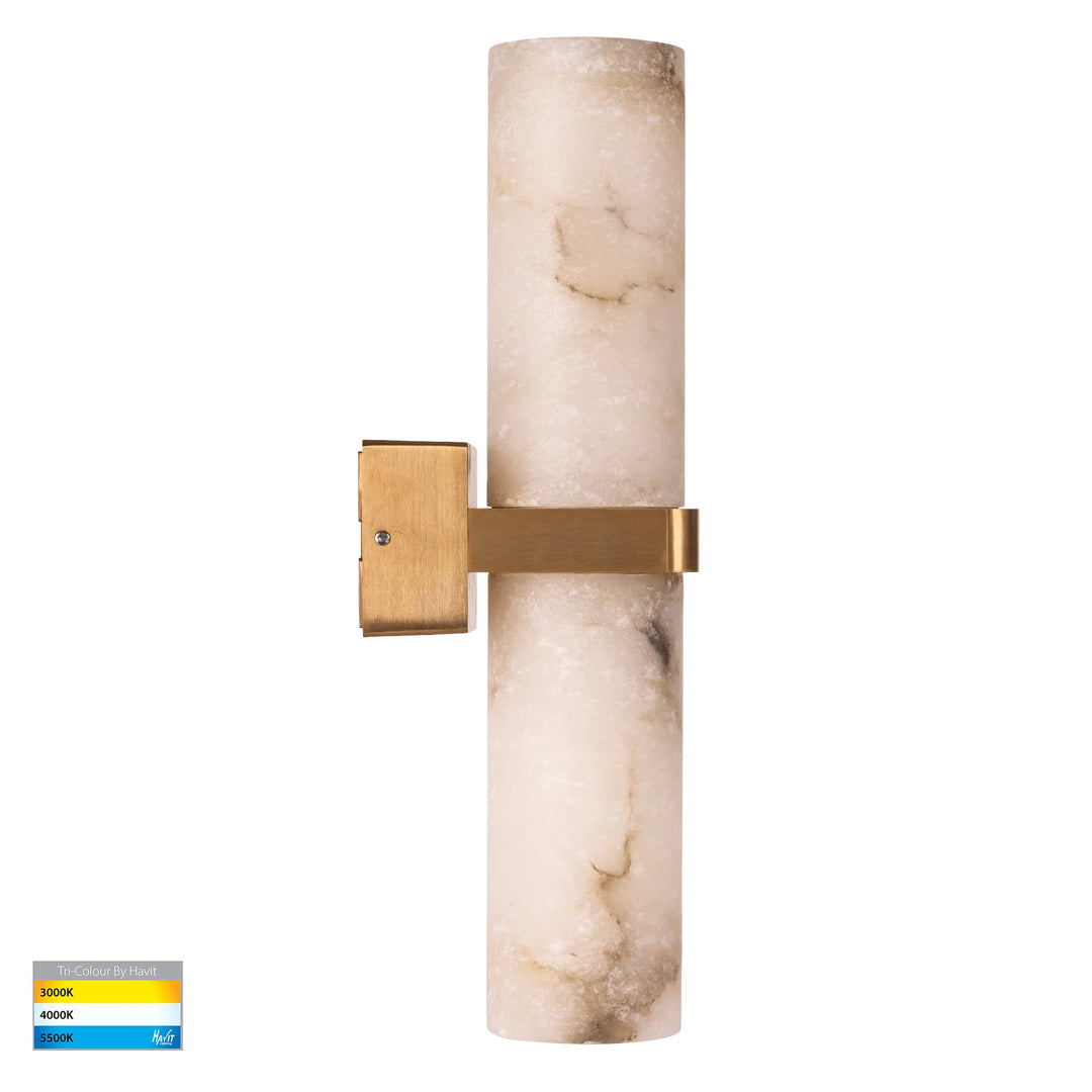 HV8079T- Albast Black/Brass Up & Down Wall Light with Alabaster Glass