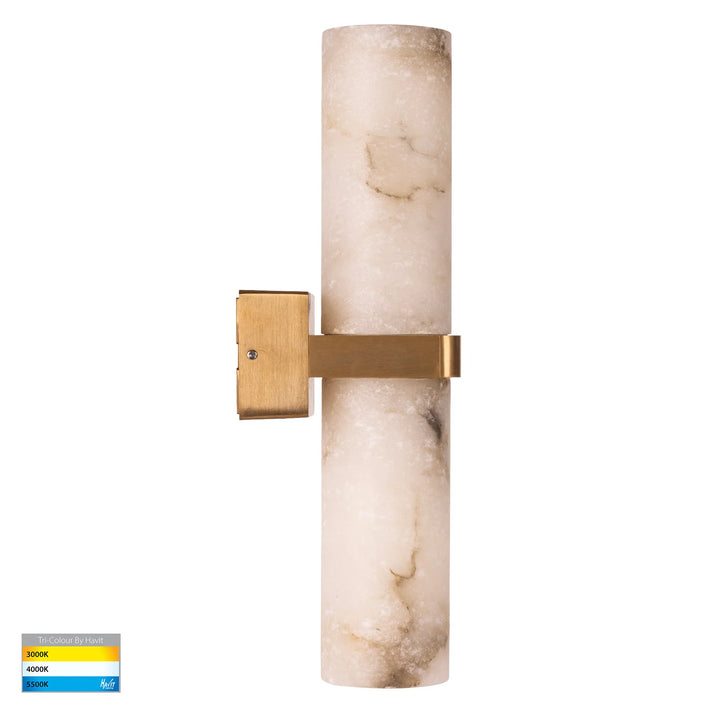 HV8079T- Albast Black/Brass Up & Down Wall Light with Alabaster Glass