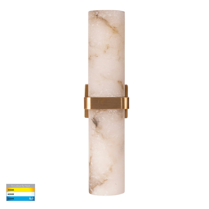 HV8079T- Albast Black/Brass Up & Down Wall Light with Alabaster Glass