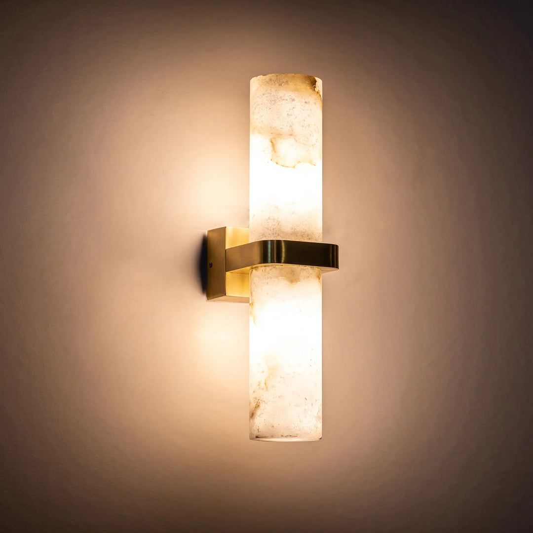 HV8079T- Albast Black/Brass Up & Down Wall Light with Alabaster Glass