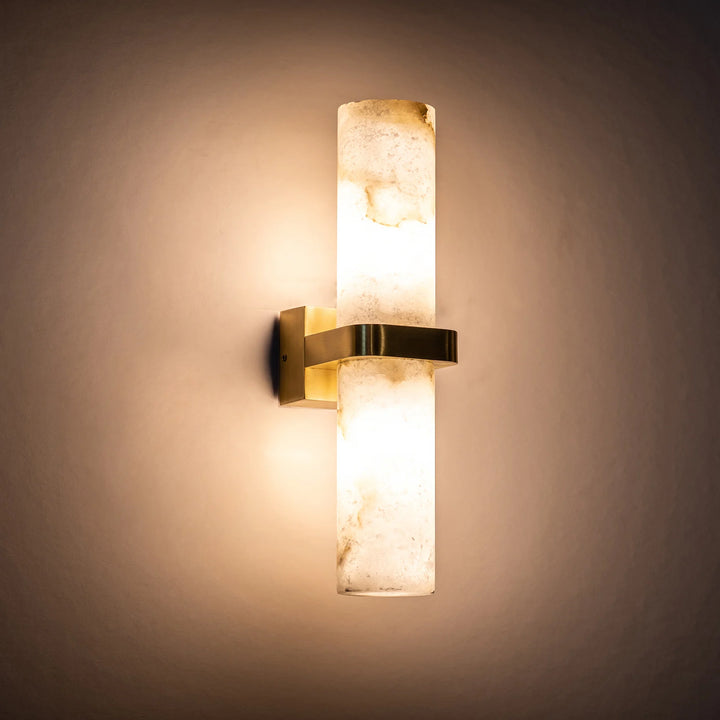 HV8079T- Albast Black/Brass Up & Down Wall Light with Alabaster Glass