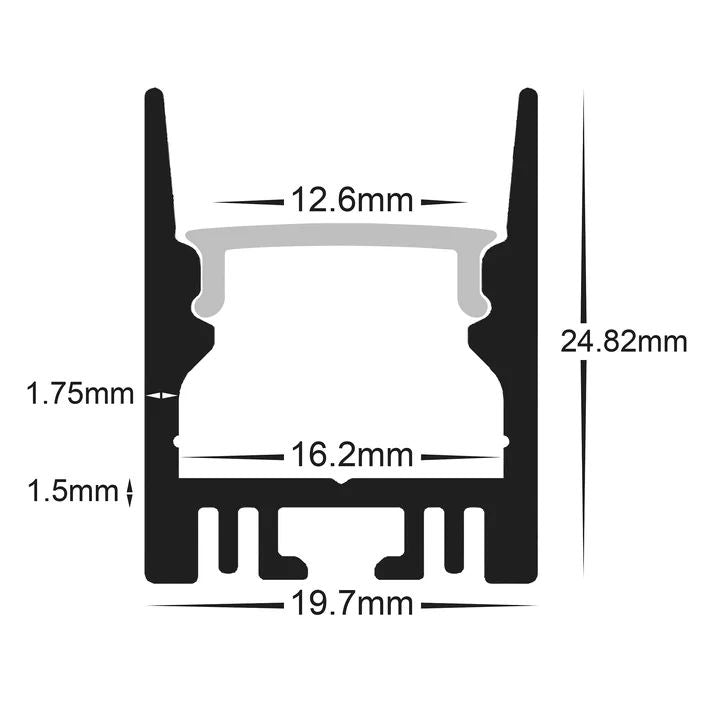 HV9693-2025-BLK - Suspended or Surface Mounted Aluminium Profile