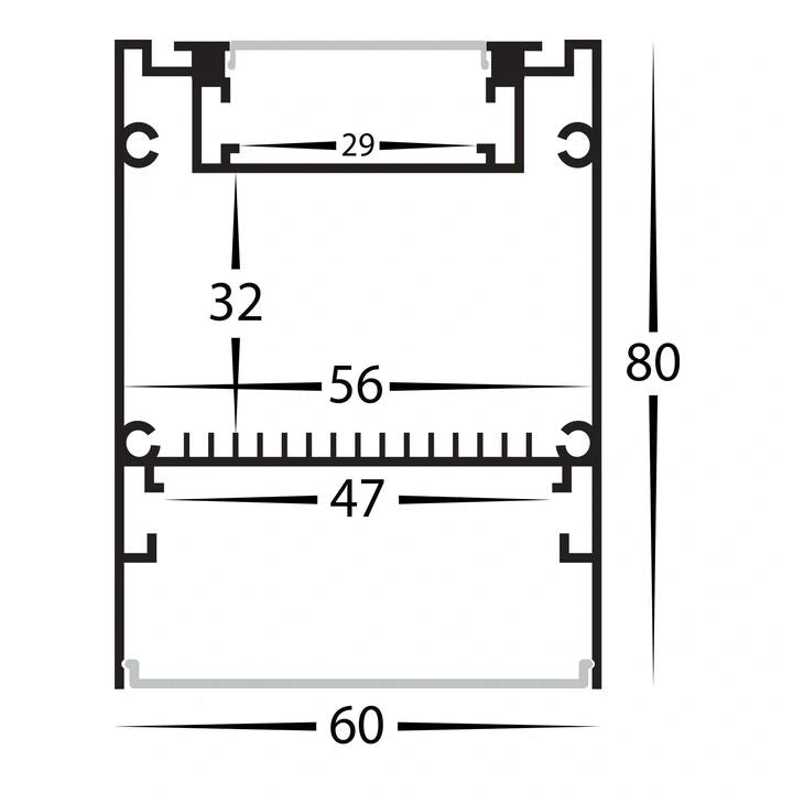 HV9693-6080 - Deep Square Up & Down Aluminium Profile