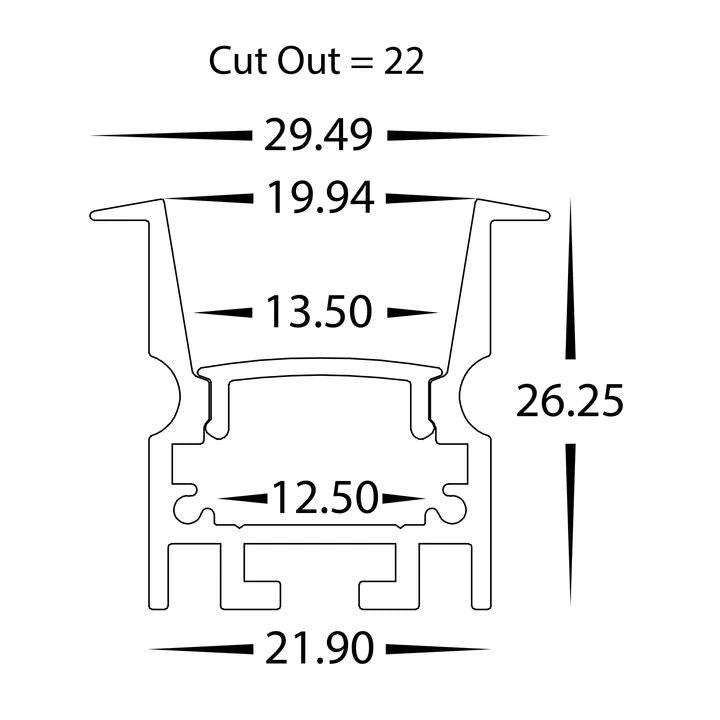 HV9695-2926 - Deep Recessed Anti Glare Winged Aluminium Profile