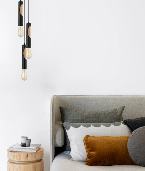 IDA: Interior Iron & Blonde Wood Tube Pendant Lights