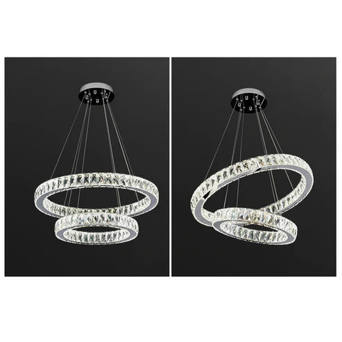 AARON 2 Ring Crystal Chandelier Tri-Colour LED
