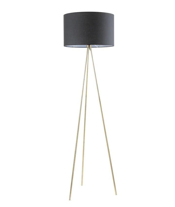 JAMBES: Drum Shade with Antique Brass Tripod Floor Lamps Black Floor Lamp