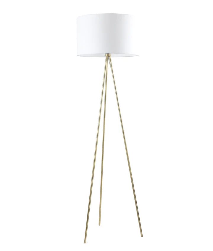 JAMBES: Drum Shade with Antique Brass Tripod Floor Lamps White Floor Lamp