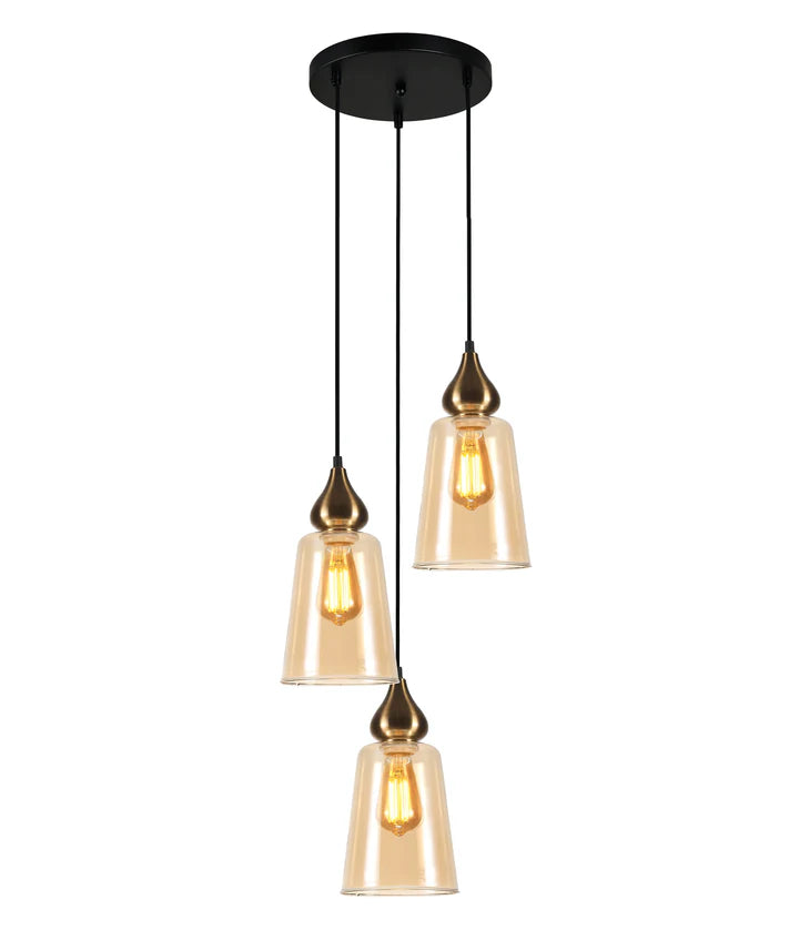 JEREZ: Bronze Amber/ Smokey Black Ellipse Glass Flat Top Round Base Pendant Lights