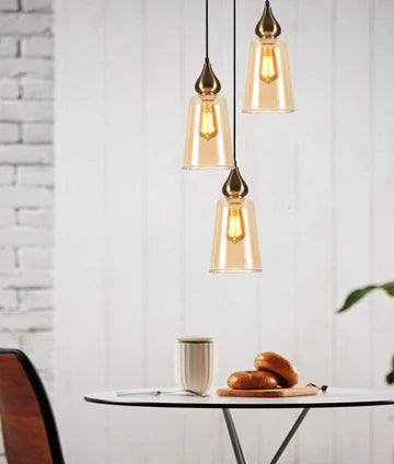 JEREZ: Bronze Amber/ Smokey Black Ellipse Glass Flat Top Round Base Pendant Lights