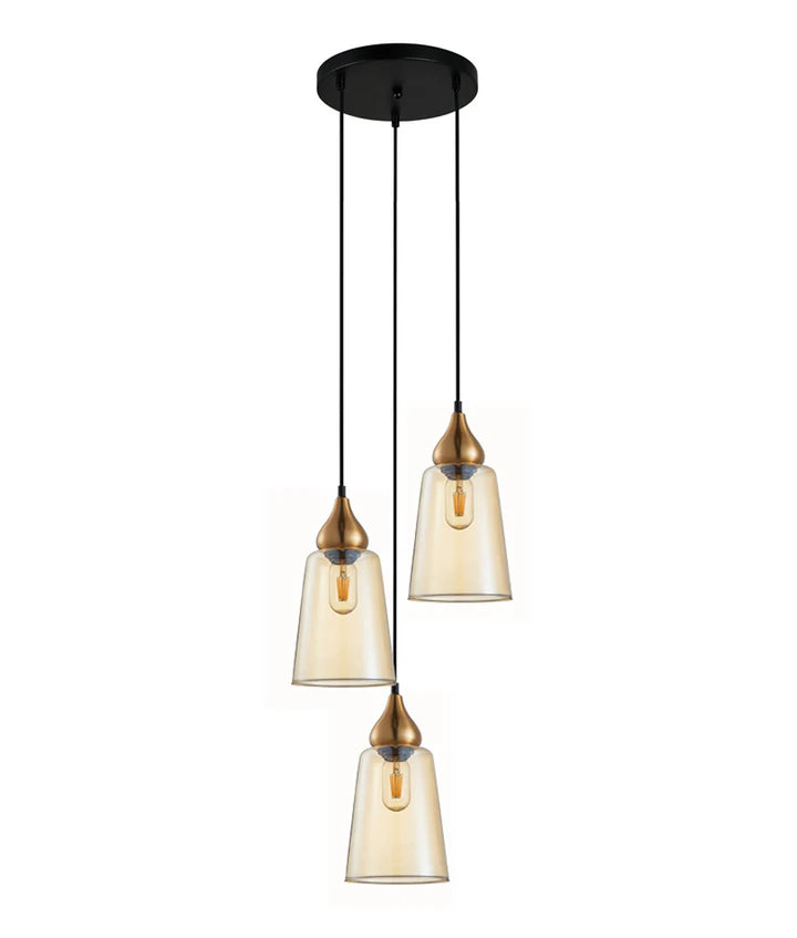 JEREZ: Bronze Amber/ Smokey Black Ellipse Glass Flat Top Round Base Pendant Lights