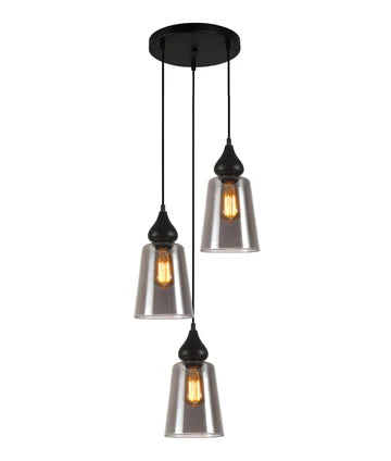 JEREZ: Bronze Amber/ Smokey Black Ellipse Glass Flat Top Round Base Pendant Lights