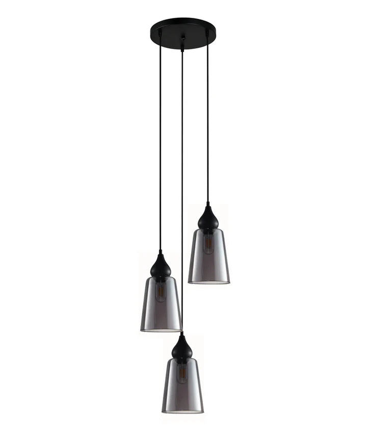 JEREZ: Bronze Amber/ Smokey Black Ellipse Glass Flat Top Round Base Pendant Lights