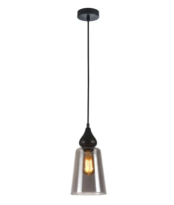 JEREZ: Modern Bronze Amber / Smokey Black Ellipse Glass Flat Top Pendant Lights