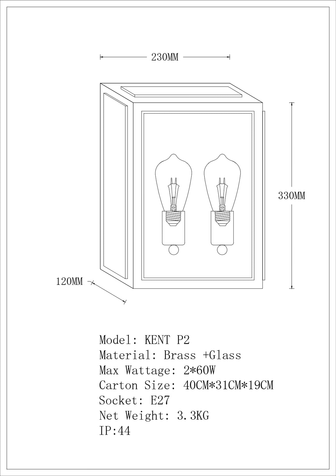 KENT 2LT Exterior Wall light WALL LIGHT