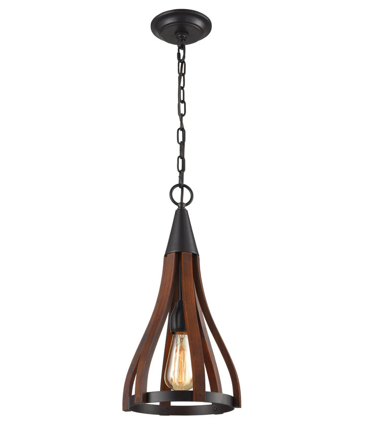 KHALEESI: Medieval Style Rustic Oak Dark Red Wood Bell Shape Pendant Light