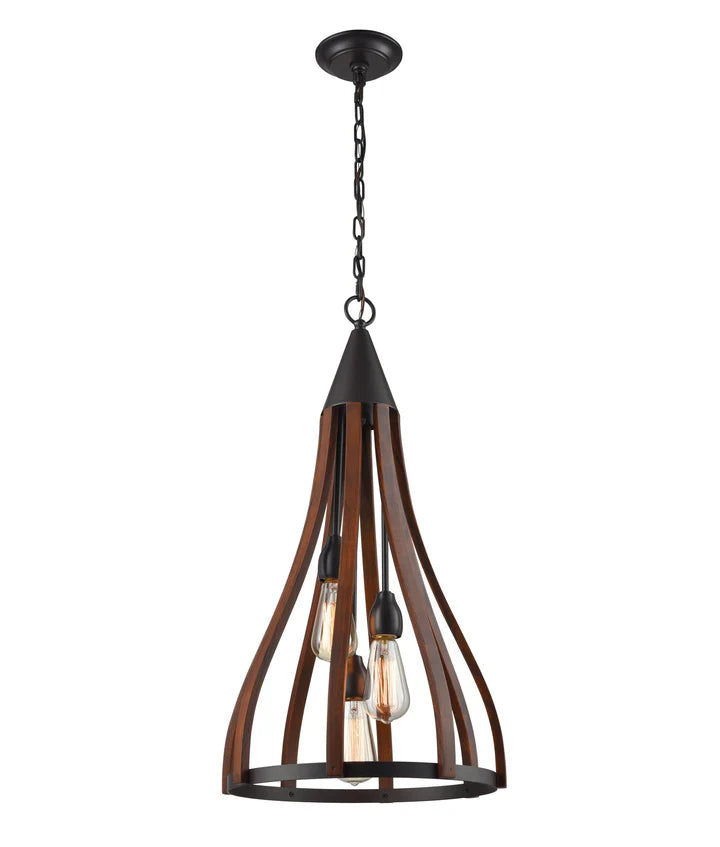 KHALEESI: Medieval Style Rustic Oak Dark Red Wood Bell Shape Pendant Light