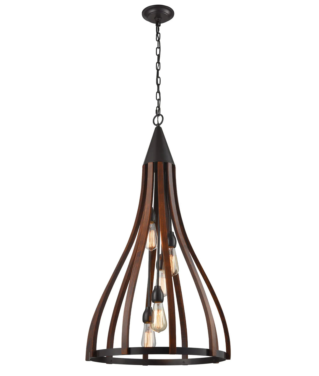 KHALEESI: Medieval Style Rustic Oak Dark Red Wood Bell Shape Pendant Light