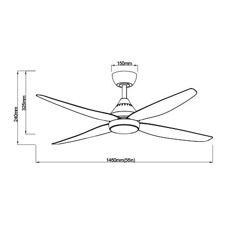 LEURA 56 + SDCF11/56/4/L DC FAN with Wall control and remote, WITH LIGHT Ceiling Fan