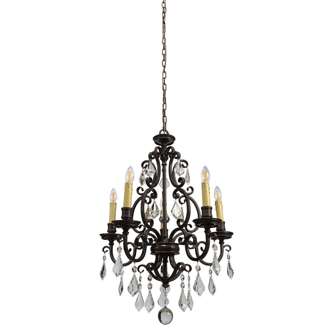 Louis 15th 5 Light Crystal Glass Chandelier Bronze Gold Candle Cover Pendant