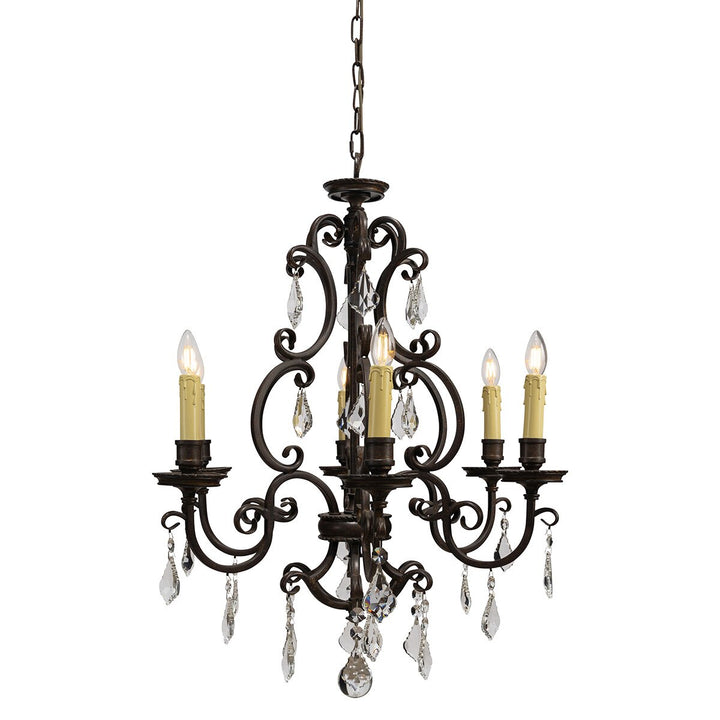 Louis 15th 6 Light Crystal Glass Chandelier Bronze Gold Candle Cover Pendant