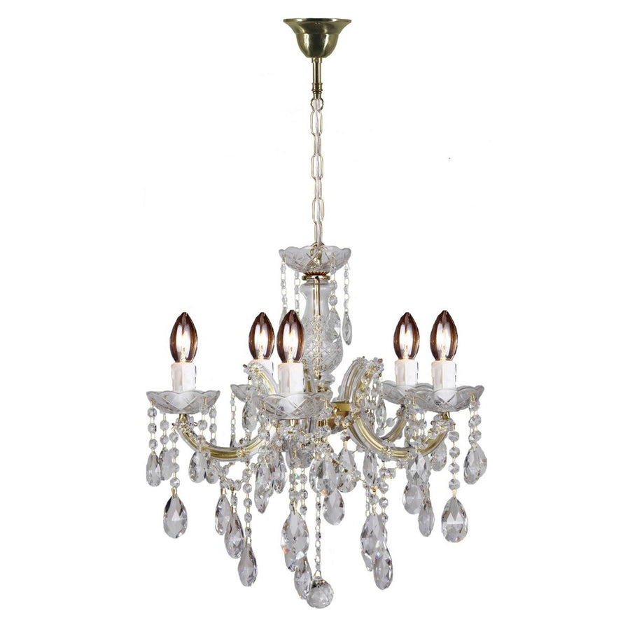Zurich 5 Light Crystal Glass Chandelier Clear Chrome Gold Chandelier