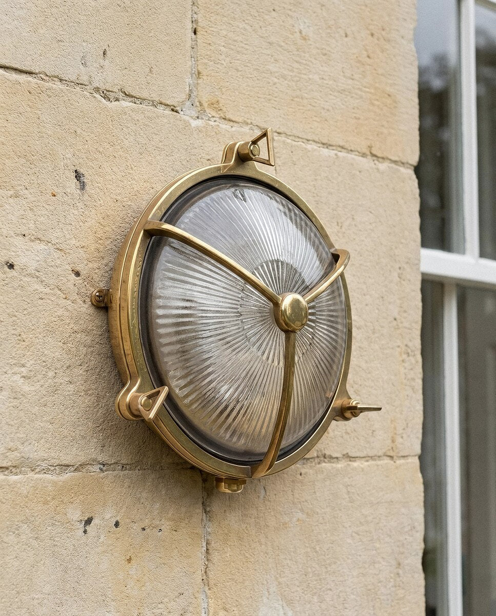 Maritime Outdoor Wall Bunker Light Solid Brass