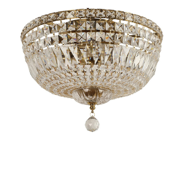Classique  Flush 5 Light Crystal Glass Chandelier Satin Brass