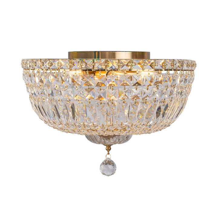 Classique  Flush 5 Light Crystal Glass Chandelier Satin Brass