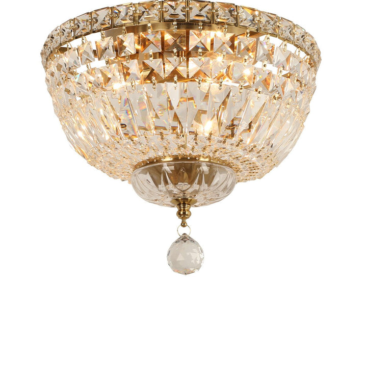 Classique  Flush 5 Light Crystal Glass Chandelier Satin Brass