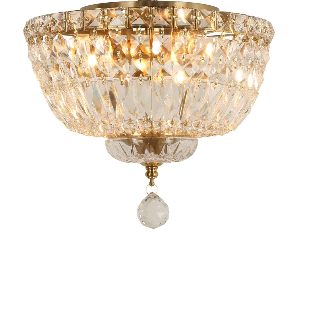 Classique  Flush 5 Light Crystal Glass Chandelier Satin Brass