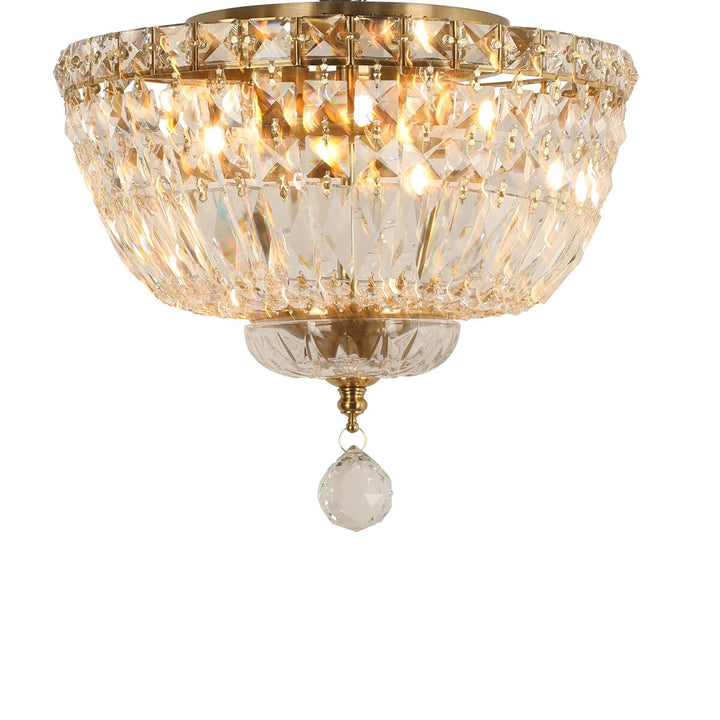 Classique  Flush 5 Light Crystal Glass Chandelier Satin Brass