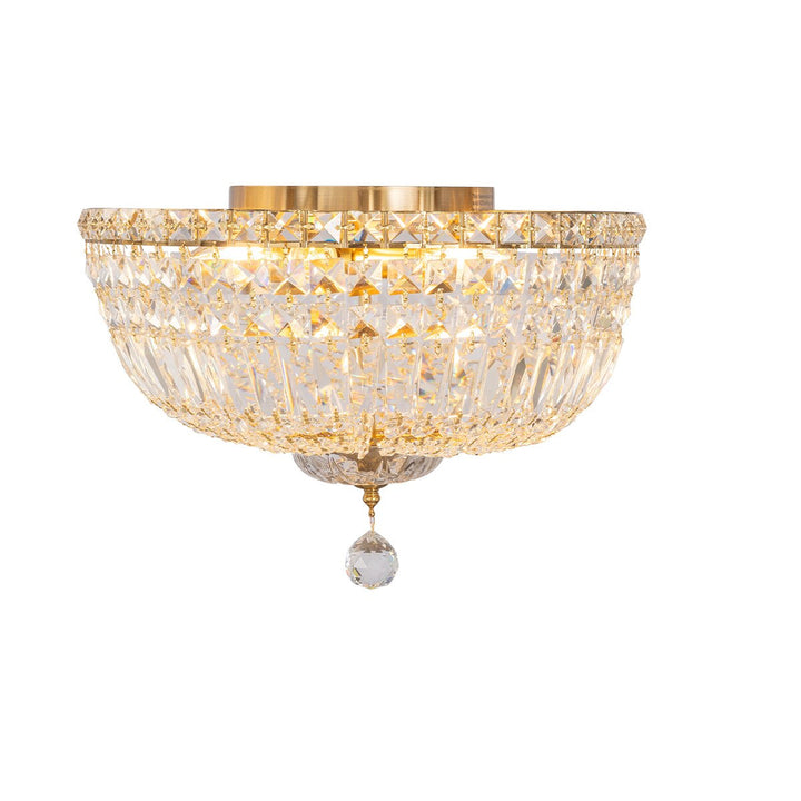 Classique  Flush 5 Light Crystal Glass Chandelier Satin Brass