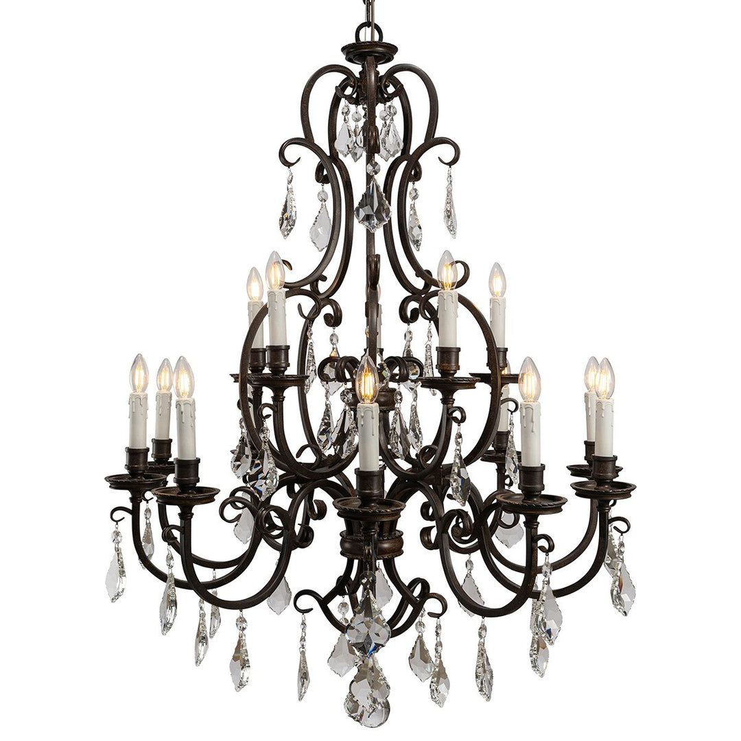 Louis 15th 15 Light Crystal Glass Chandelier White Candle Cover Pendant