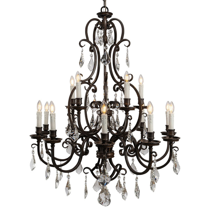 Louis 15th 15 Light Crystal Glass Chandelier White Candle Cover Pendant