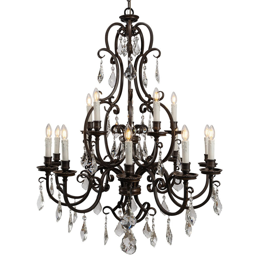 Louis 15th 15 Light Crystal Glass Chandelier White Candle Cover Pendant